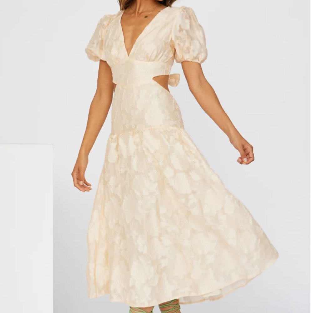 LOVER OF THE SUN MIDI DRESS BEIGE SUNDRESS WITH BOWS HELLO MOLLY